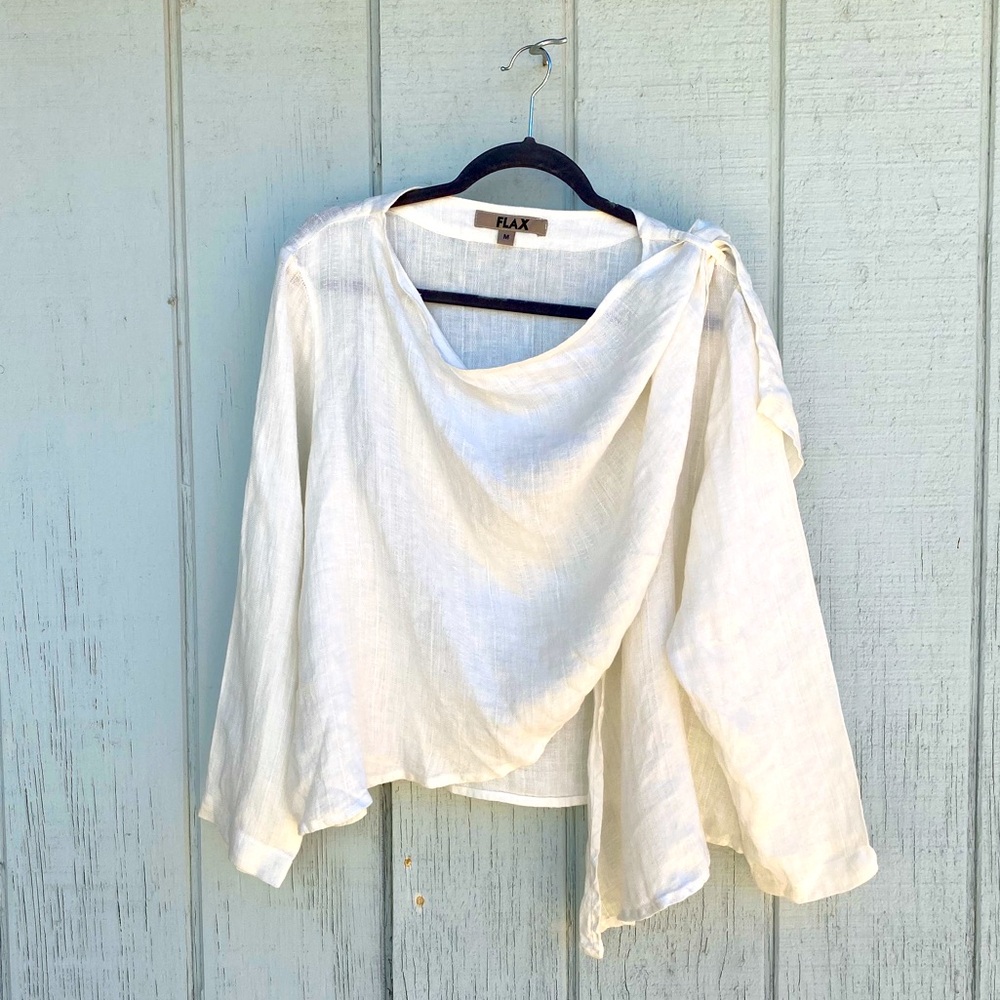 Y2K FLAX Textured Weave Linen Cardigan Jacket with Drape Closure